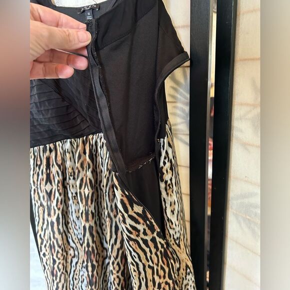 Sami & Jo Black Bodice Fit & Flare Leopard Print Skirt Maxi Dress 1X Mob Wife - Picture 6 of 9